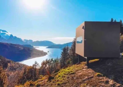 Birdbox - a birdhouse you can live in. At the top of the mountain with a view of the Førdefjord in Norway.