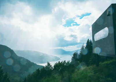 Birdbox - a birdhouse you can live in. At the top of the mountain with a view of the Førdefjord in Norway.