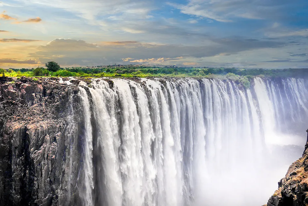 Victoria Falls is nestled on the border between Zambia and Zimbabwe in Africa