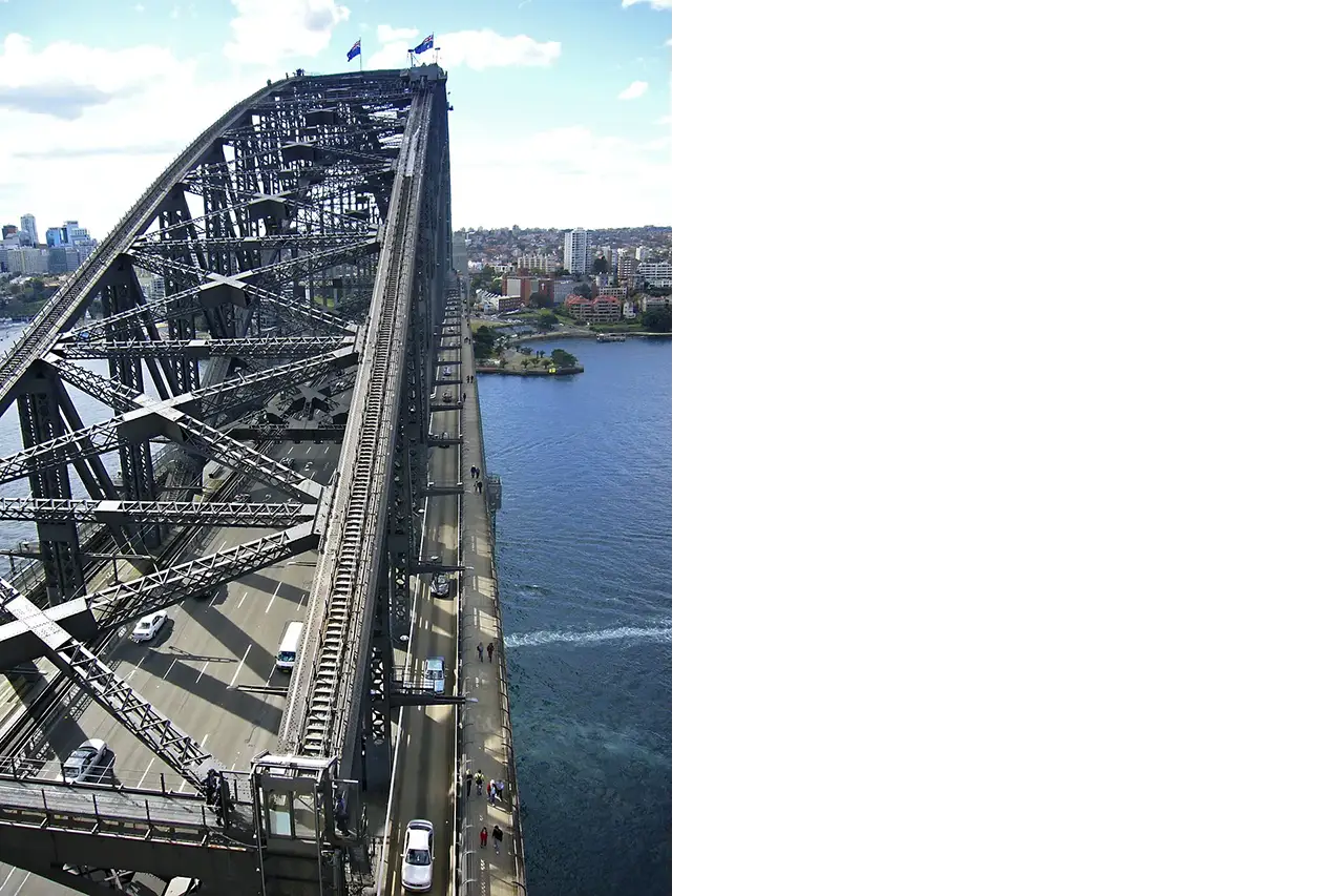 Sydney Harbour Bridge. The largest steel arch bridge in the world.